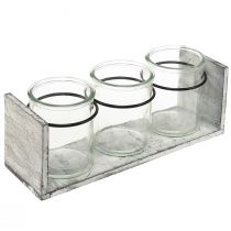 Article Récipient en verre rustique dans un support en bois gris et blanc - 27,5x9x11 cm - Solution de rangement et décorative polyvalente