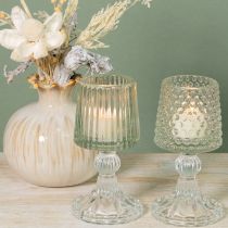 Article Porte-bougie chauffe-plat en verre avec base à picots et rainures, hauteur 15 cm, lot de 2