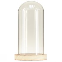 Article Cloche en verre avec socle en bois naturel clair Ø12cm H21cm