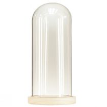 Article Linteau en verre cloche en verre avec socle bois clair Ø14cm H28,5cm