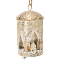 Article Cloche à suspendre ornée d'un motif de village d'hiver, 20 cm