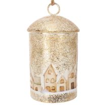 Article Cloche à suspendre ornée d'un motif de village d'hiver, 20 cm