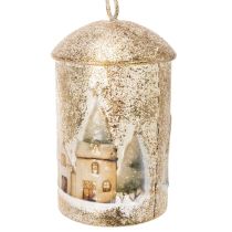 Article Cloche à suspendre ornée d'un motif de village d'hiver, 20 cm