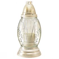 Article Vase funéraire en verre lanterne funéraire rétro clair blanc doré Ø11cm H26,5cm