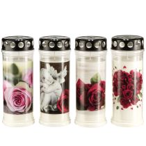 Article Bougies funéraires à l&#39;huile, bougies de deuil, roses Ø7,5cm H20,5cm 6pcs