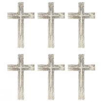 Article Décoration funéraire croix rustique gris blanc polyrésine 12×7cm 6 pcs