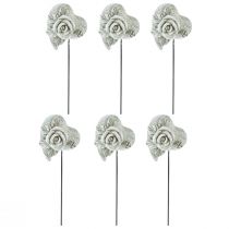 Article Décoration funéraire sur piquet Coeur avec rose 5,5cm 6pcs