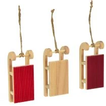 Article Lot de 6 mini luges en bois rouge et naturel 4x8,5 cm - Décoration de Noël