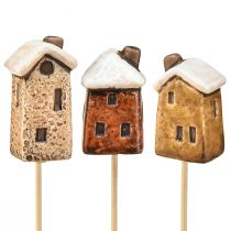 Article Charmante décoration de maison en céramique sur bâtons - Différentes nuances de marron, 6 cm - Piquets de jardin idylliques - 6 pièces