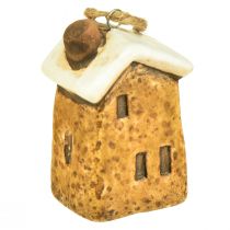 Article Cottages suspendus en céramique – Diverses nuances de marron, toits enneigés – Charmante décoration de Noël – Lot de 6