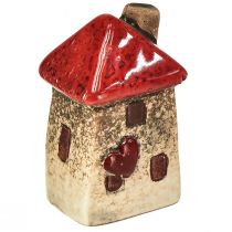 Article Maison en céramique avec fenêtre de toit rouge et cœur - 6 cm - Décoration idyllique pour la maison et le jardin - 6 pcs