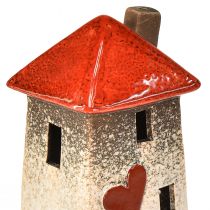 Article Maisons en céramique aimantes - design coeur, rouge &amp; naturel, 17,5 cm - décoration romantique pour la maison, 2 pièces