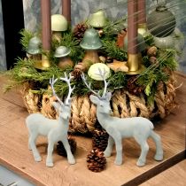 Article Cerf renne déco veau gris vert floqué 20cm lot de 2