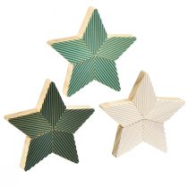 Article Décoration de table cannelée étoiles en bois vert menthe blanc 11cm 6 pcs