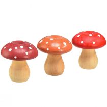 Article Champignons en bois Champignons décoratifs Amanites mouches en bois Rouge Orange 5cm 9pcs