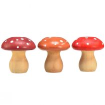 Article Champignons en bois Champignons décoratifs Amanites mouches en bois Rouge Orange 5cm 9pcs