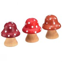 Article Champignons en bois Champignons décoratifs Mini amanites mouches en bois rouge orange 4 cm 12 pcs