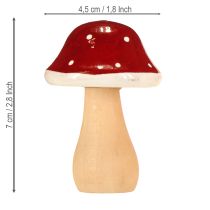 Article Champignons en bois, champignons vénéneux, décoration, bois, FSC, rouge-brun, H6,5/7 cm, 4 pièces