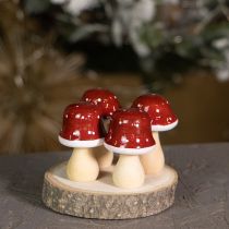 Article Champignons en bois, champignons vénéneux, décoration, bois, FSC, rouge-brun, H6,5/7 cm, 4 pièces