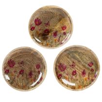 Article Assiettes en bois décorées de fleurs et de papillons, rose naturel, Ø15cm, lot de 3