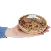 Article Assiettes en bois décorées de fleurs et de papillons, rose naturel, Ø15cm, lot de 3