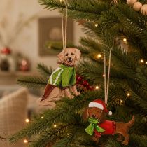 Article Décoration de Noël en forme de chien, ornement à suspendre, chien avec écharpe et chapeau, 12 cm, lot de 2