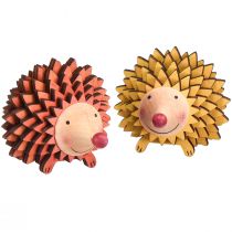Article Hérisson décoratif en bois décoration figure automne orange jaune 8×7×6cm 4pcs