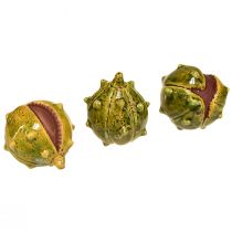 Article Châtaignes décoratives en vert-jaune – 6 cm – décoration idéale pour l&#39;automne et les vacances – 6 pièces