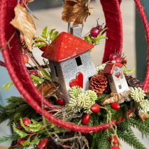 Article Maison en céramique avec fenêtre de toit rouge et cœur - 6 cm - Décoration idyllique pour la maison et le jardin - 6 pcs