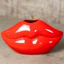 Article Vase décoratif en céramique rouge avec bouche à baiser, 17 x 8,5 x 9 cm