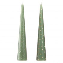 Article Bougie en forme de sapin de Noël Bougie de Noël vert or Ø4,5cm H25cm 2pcs