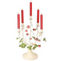 Article Bougeoir 5 branches métal crème décor fraise H44cm