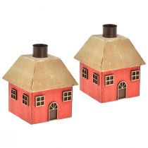 Article Bougeoir Maison de Noël bois rouge 9×9×11cm 2 pcs