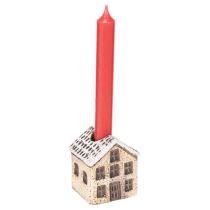 Article Bougeoir en céramique, maison décorative enneigée pour décoration de table, 7 cm, lot de 2