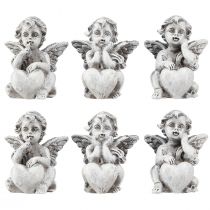 Article Figurine de décoration funéraire petit ange avec coeur gris H5,5cm 6 pcs
