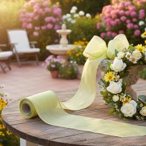 Article Ruban moiré pour couronne, vert clair bordé d'or, 175 mm x 25 m, décoration de haute qualité pour l'art floral