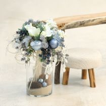 Article Lot de 12 boules décoratives en verre bleu/argenté, mates et brillantes, pour la fleuristerie hivernale, 7,5 cm