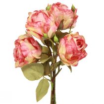 Article Roses artificielles roses décoratives roses avec boutons L44cm 4 pcs