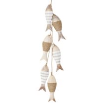 Article Suspension décorative maritime avec 6 poissons en bois à suspendre 88cm