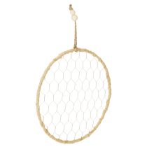 Article Anneau décoratif bohème en métal argenté, Ø 28 cm avec raphia naturel, lot de 4 - décoration à suspendre ou à accrocher au mur