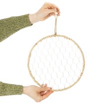 Article Anneau décoratif bohème en métal argenté, Ø 28 cm avec raphia naturel, lot de 4 - décoration à suspendre ou à accrocher au mur