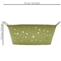 Article Bol ovale en métal vert, décoré d'étoiles et muni d'anses, 31 × 16 cm, H 12,5 cm