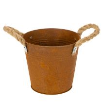 Article Pot en métal avec anses, pot à herbes, décor rouille Ø16,5 cm H15 cm