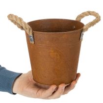 Article Pot en métal avec anses, pot à herbes, décor rouille Ø16,5 cm H15 cm