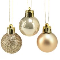 Article Mini boules de sapin de Noël Perle Doré plastique Ø3cm 14pcs