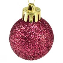 Article Mini boules de sapin de Noël rose incassable Ø3cm H3,5cm 14 pcs