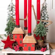Article Mini sapin de Noël socle en bois vert blanc Ø8cm H18cm 3pcs
