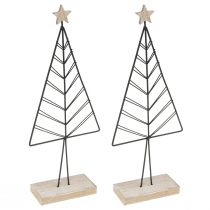 Article Mini sapin de Noël métal bois noir naturel 28cm 2pcs