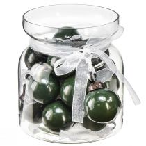 Article Mini boules de Noël boules de verre vertes Ø3cm 18 pièces dans un verre