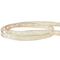 Article Ruban organza beige avec étoiles blanches Ruban de Noël 6mm 20m